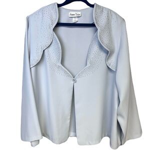 Hosanna Design 3XL Evening Jacket Rhinestone Button Scalloped Blue Gray Chiffon